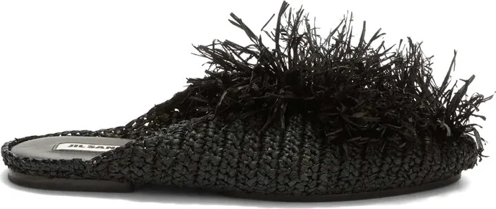 Straw-Embellished Slippers
