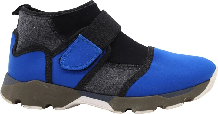 Stretch Fabric Sock Velcro Sneakers in Blue Neoprene