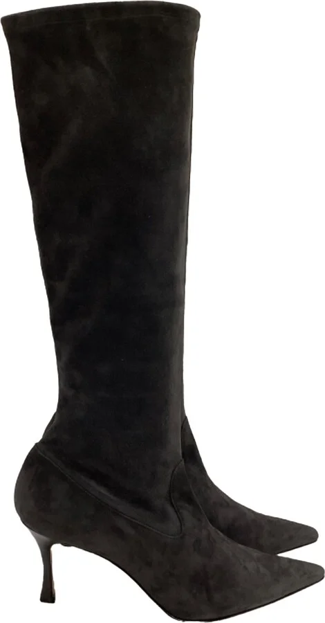 Stretch High Heel Boots in Grey Suede