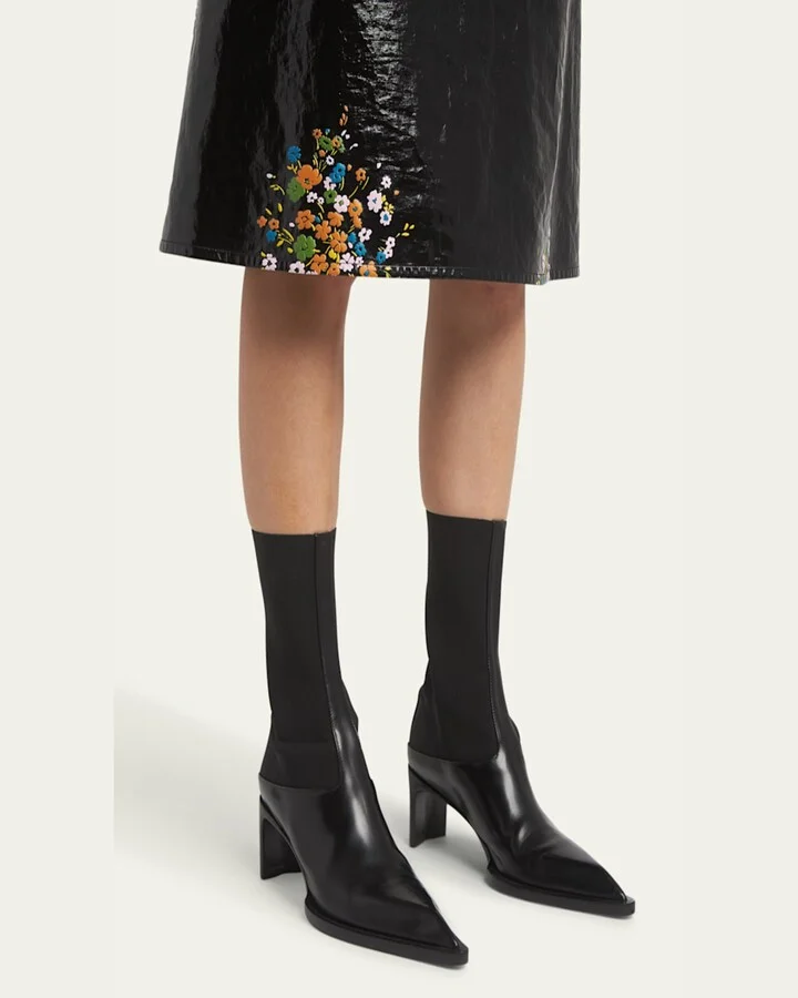 Stretch Leather Ankle Booties - Image 3