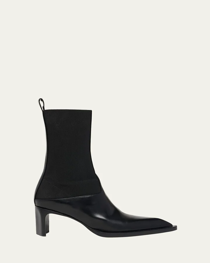 Stretch Leather Ankle Booties