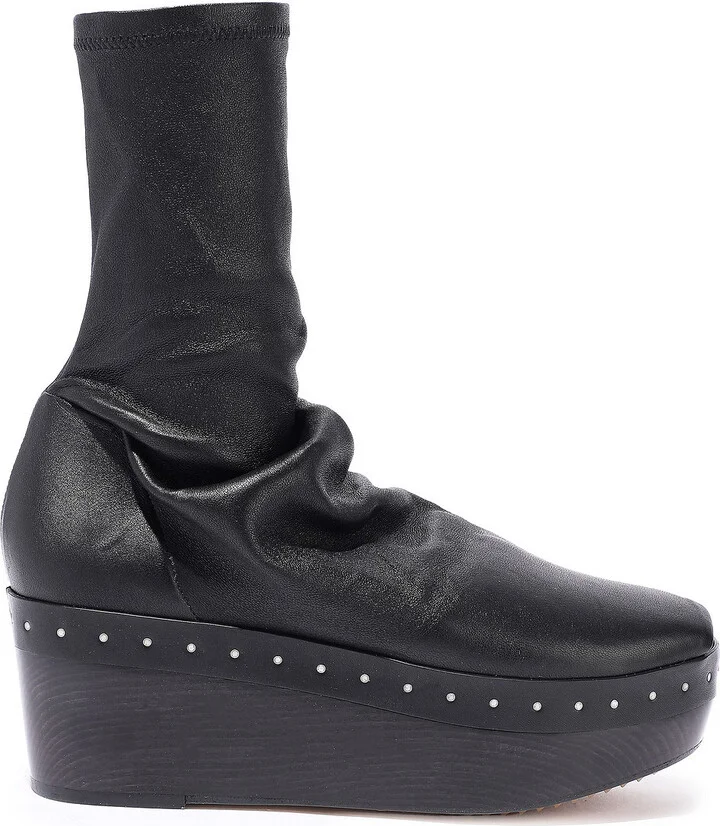 Stretch-leather platform sock boots