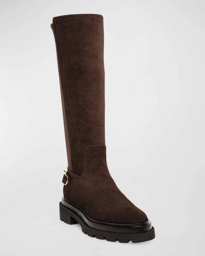 Stretch Suede Buckle Knee Boots - Image 2