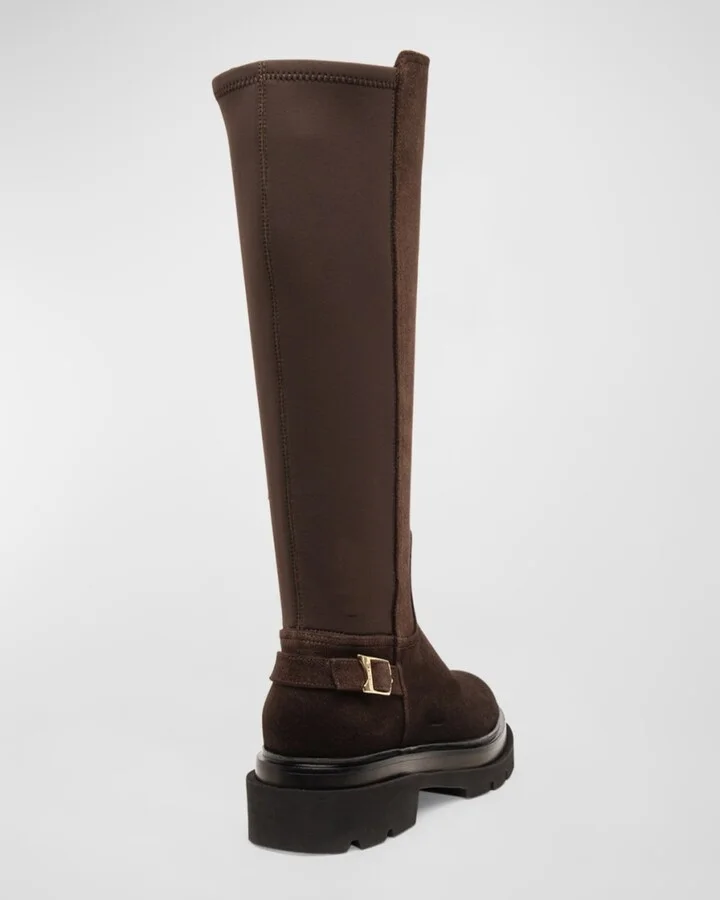 Stretch Suede Buckle Knee Boots - Image 4