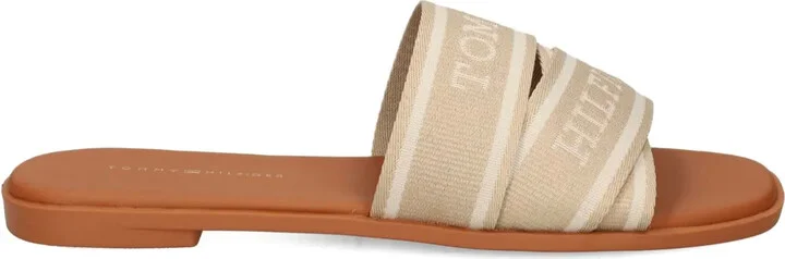 Stripe-Band Slide Sandals