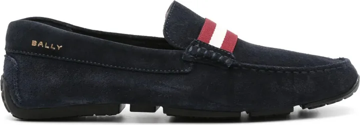 Stripe-Detail Suede Loafers