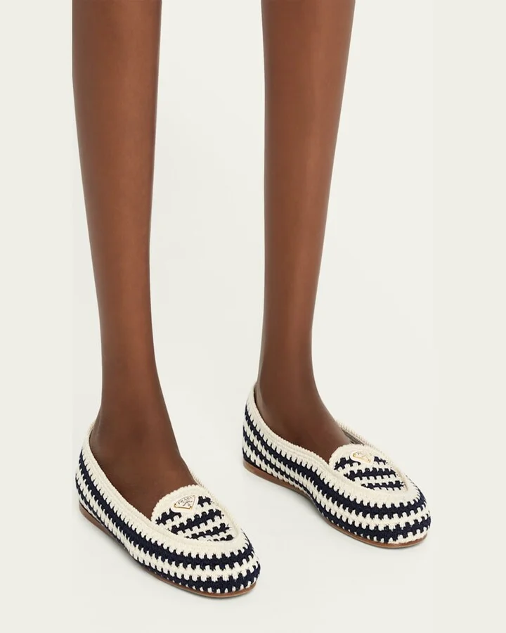 Striped Cotton Crochet Ballerina Flats - Image 11
