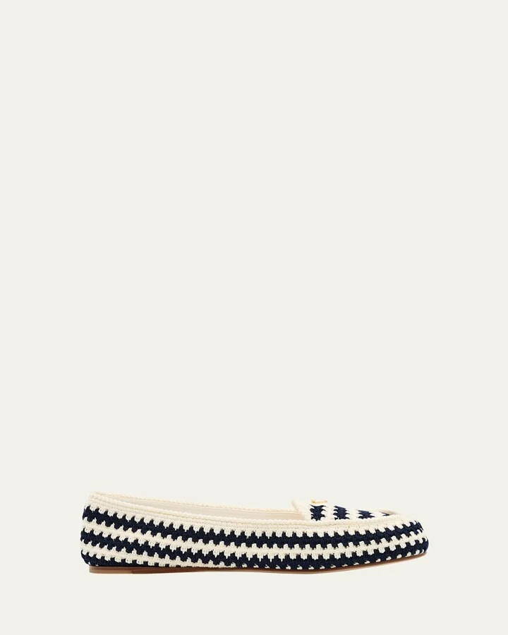 Striped Cotton Crochet Ballerina Flats