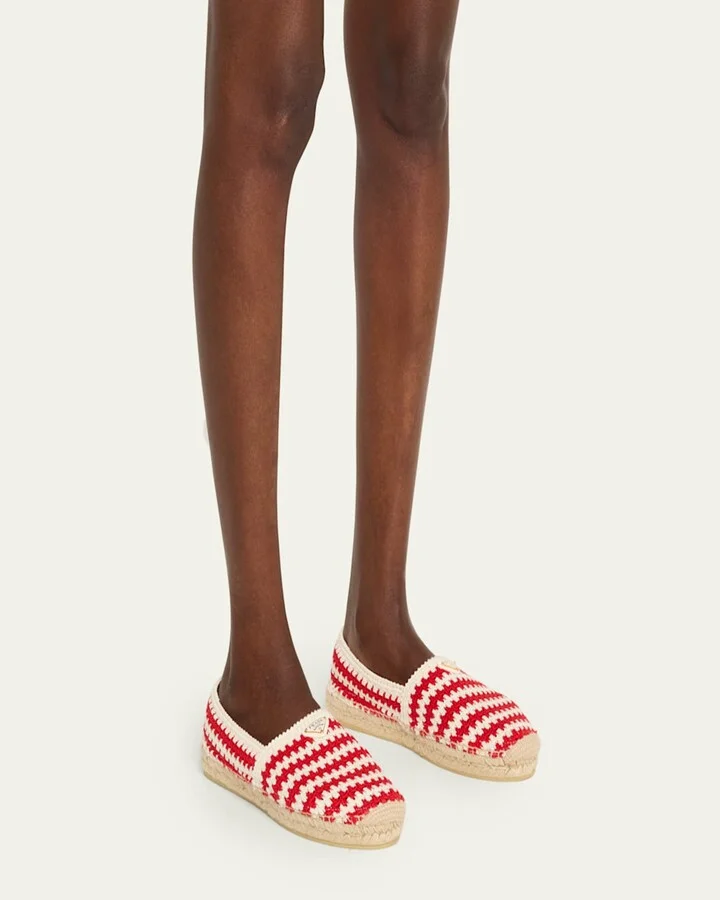 Striped Cotton Crochet Espadrilles - Image 3