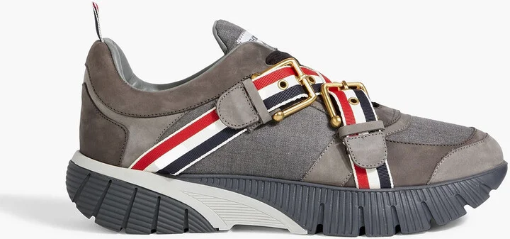 Striped flannel and suede sneakers