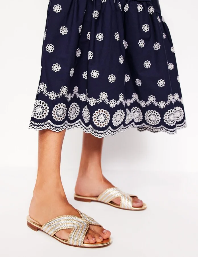 Striped Flat Sandals, Gold/Silver - Image 2