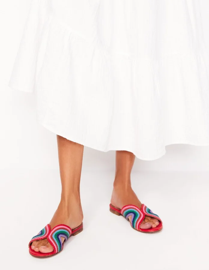 Striped Flat Sandals, Gold/Silver - Image 3