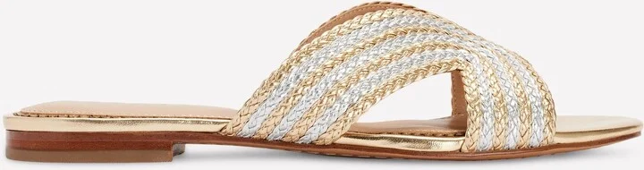 Striped Flat Sandals, Gold/Silver