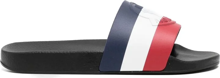 Striped Logo-Embossed Slides