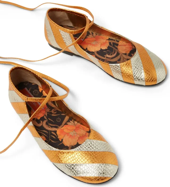 Striped Metallic-Effect Ballerina Shoes - Image 2