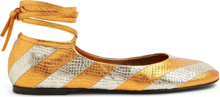 Striped Metallic-Effect Ballerina Shoes