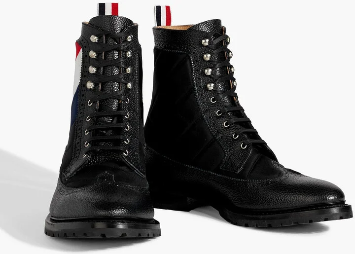Striped shell and pebbled-leather brogue boots - Image 2