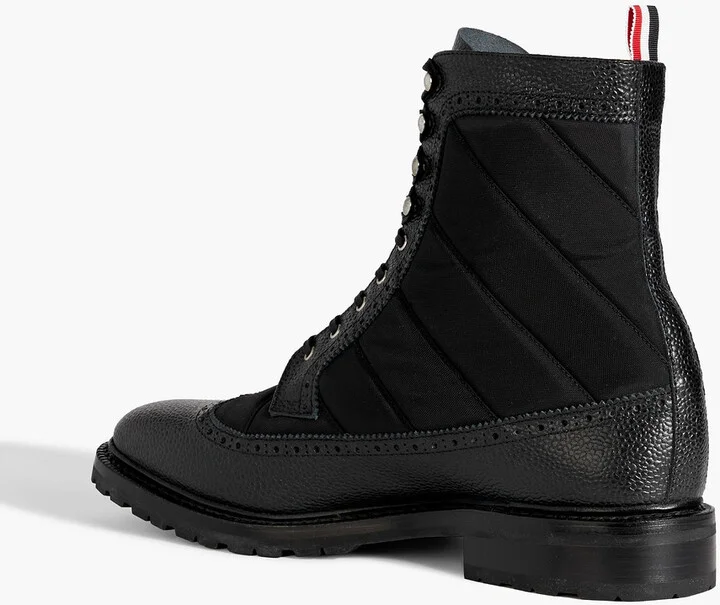 Striped shell and pebbled-leather brogue boots - Image 3