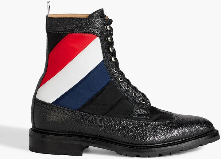 Striped shell and pebbled-leather brogue boots