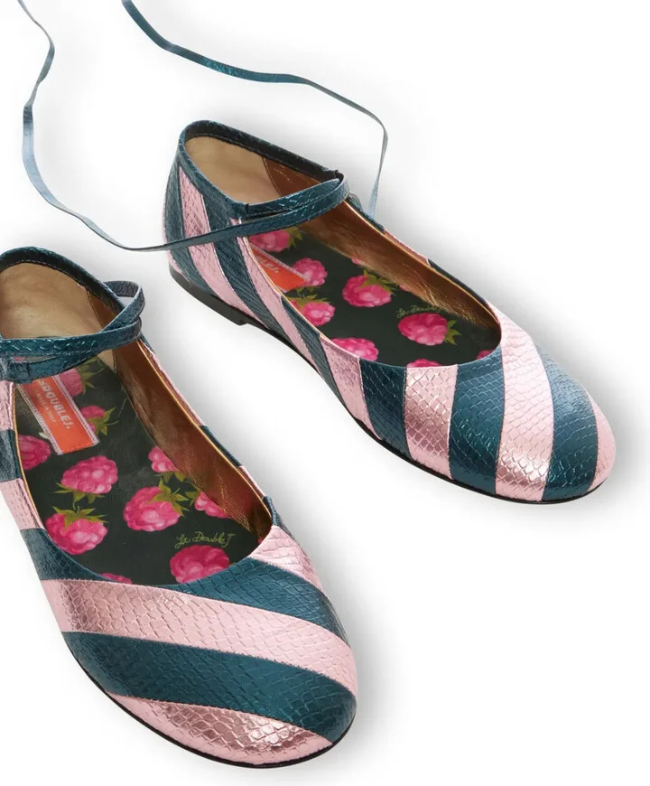 Striped Snakeskin-Effect Ballerina Shoes - Image 2