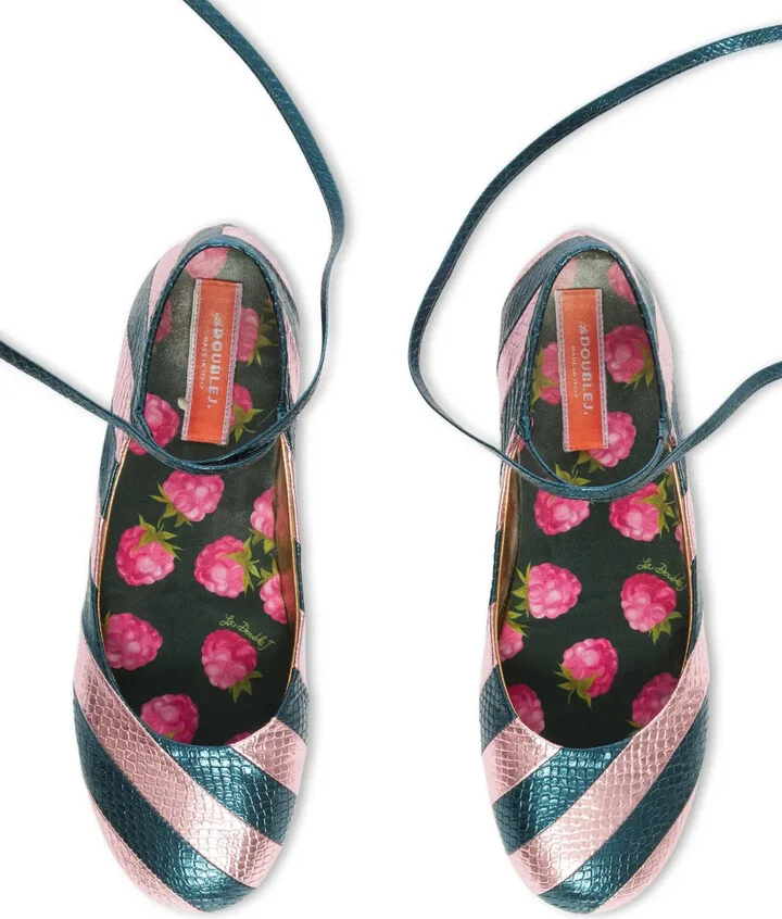 Striped Snakeskin-Effect Ballerina Shoes - Image 3