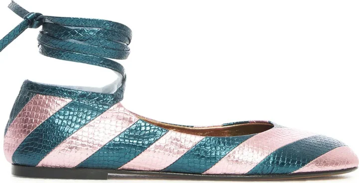 Striped Snakeskin-Effect Ballerina Shoes