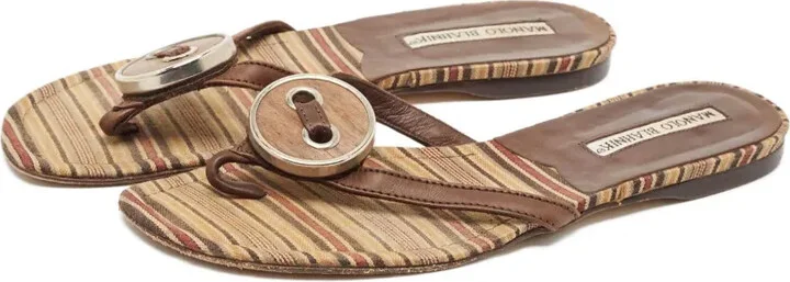Striped Thong Flat Sandals - Image 4