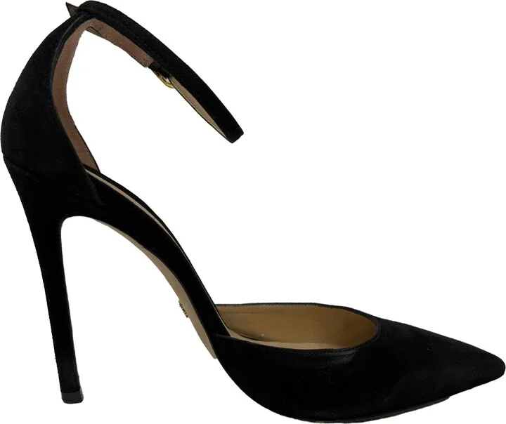 Stuart Ankle Strap Pumps in Black Suede