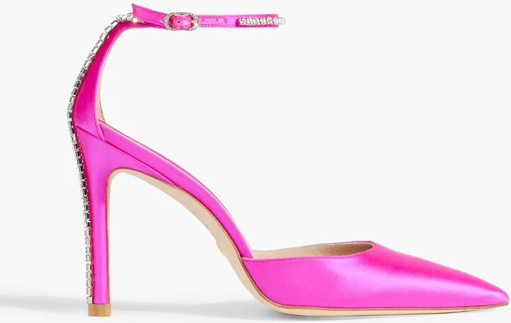 Stuart Glam 100 crystal-embellished satin pumps