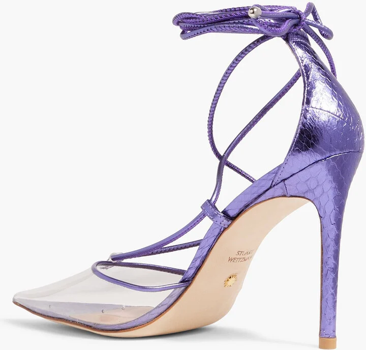 Stuart Lace-Up 100 metallic snake-effect leather and PVC pumps - Image 3