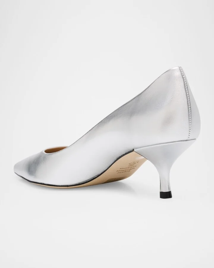 Stuart Metallic Leather Kitten-Heel Pumps - Image 10