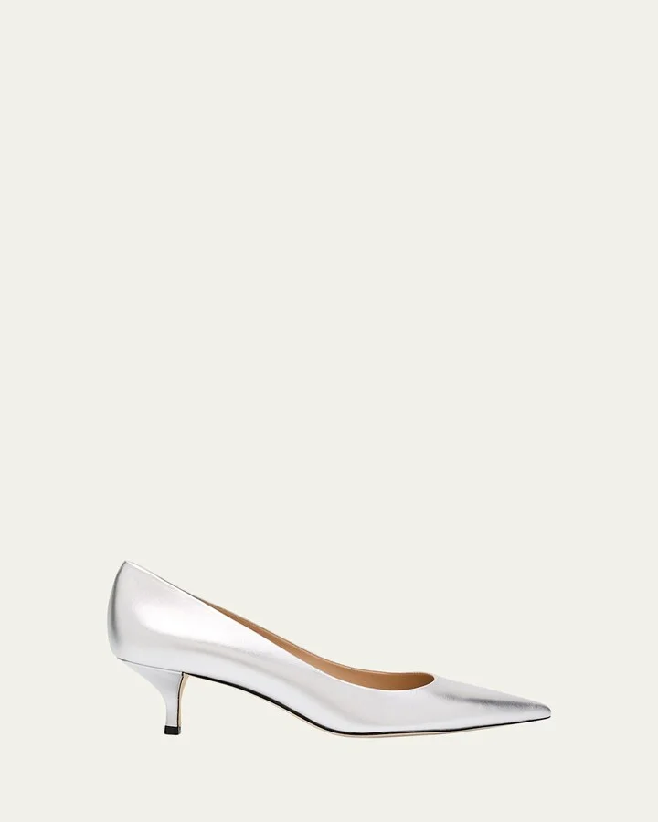 Stuart Metallic Leather Kitten-Heel Pumps