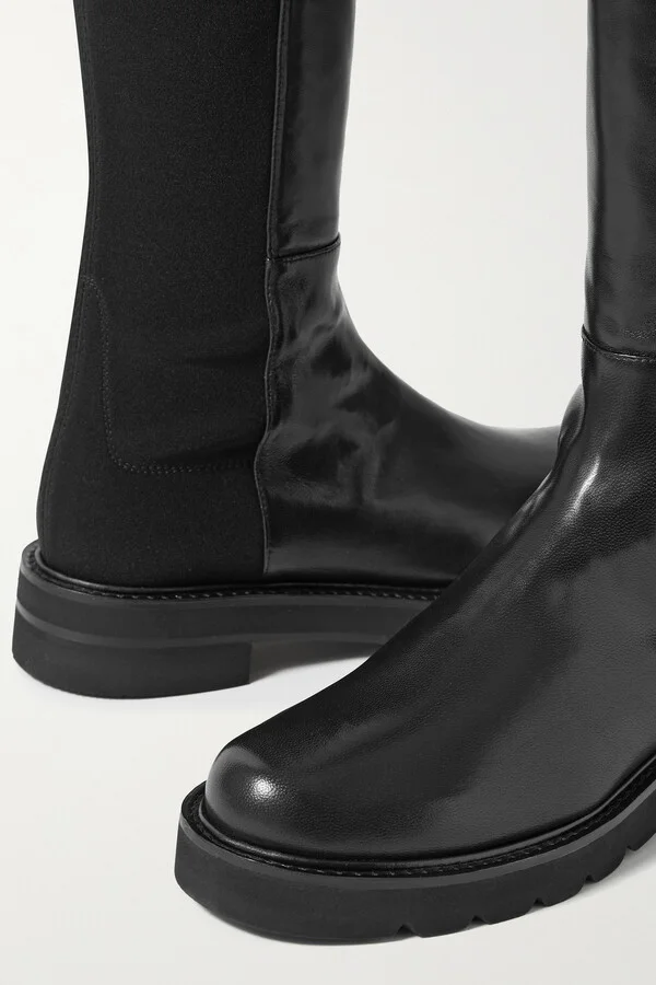 Stuart Weitzman - 5050 Lift Leather And Stretch Over-the-knee Boots - Black - Image 4