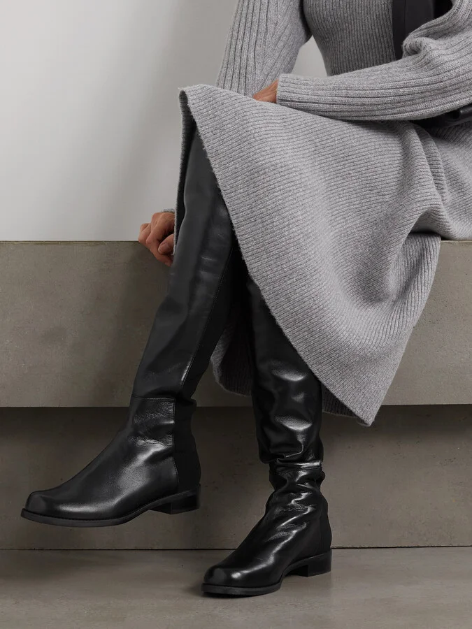 Stuart Weitzman - 5050 Lift Leather And Stretch Over-the-knee Boots - Black - Image 2