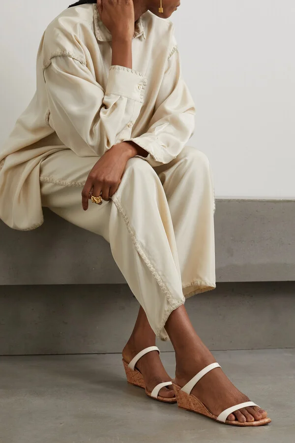 Stuart Weitzman - Aleena Patent-leather Wedge Sandals - Ivory - Image 2
