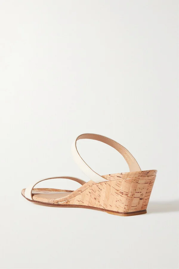 Stuart Weitzman - Aleena Patent-leather Wedge Sandals - Ivory - Image 3