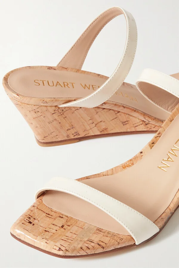 Stuart Weitzman - Aleena Patent-leather Wedge Sandals - Ivory - Image 4