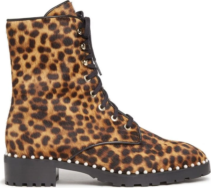 Stuart Weitzman Allie Leopard Printed Lace-Up Boots