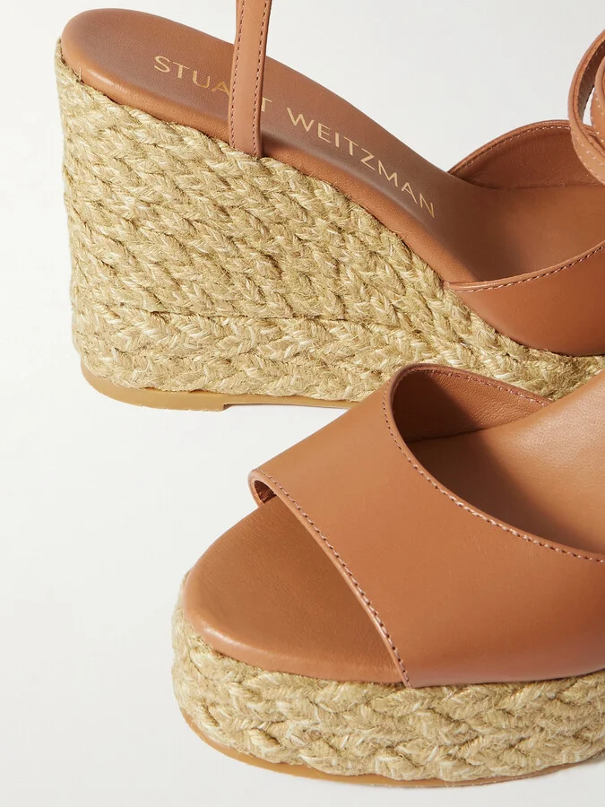 Stuart Weitzman - Barelynude Leather Espadrille Wedge Sandals - Brown - Image 4
