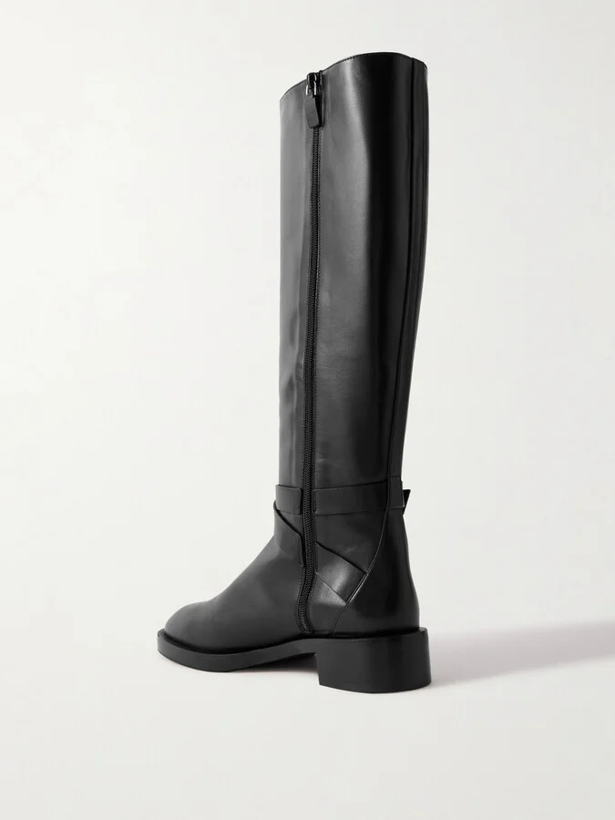 Stuart Weitzman - Bella Buckled Leather Knee Boots - Black - Image 3