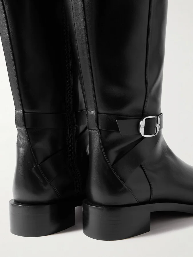 Stuart Weitzman - Bella Buckled Leather Knee Boots - Black - Image 4