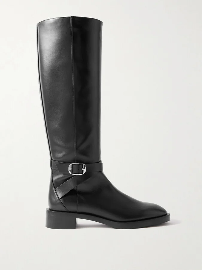 Stuart Weitzman - Bella Buckled Leather Knee Boots - Black