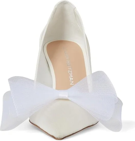 Stuart Weitzman Blushing Bow 75 Pump High Women's Heels Cream/White : 8 M, Leather/Rubber - Image 2