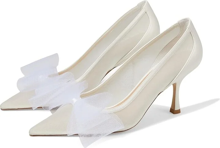 Stuart Weitzman Blushing Bow 75 Pump High Women's Heels Cream/White : 8 M, Leather/Rubber