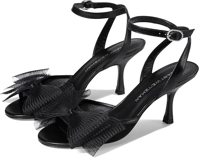 Stuart Weitzman Blushing Bow 75 San Women's Sandals Black : 9.5 M, Leather/Rubber