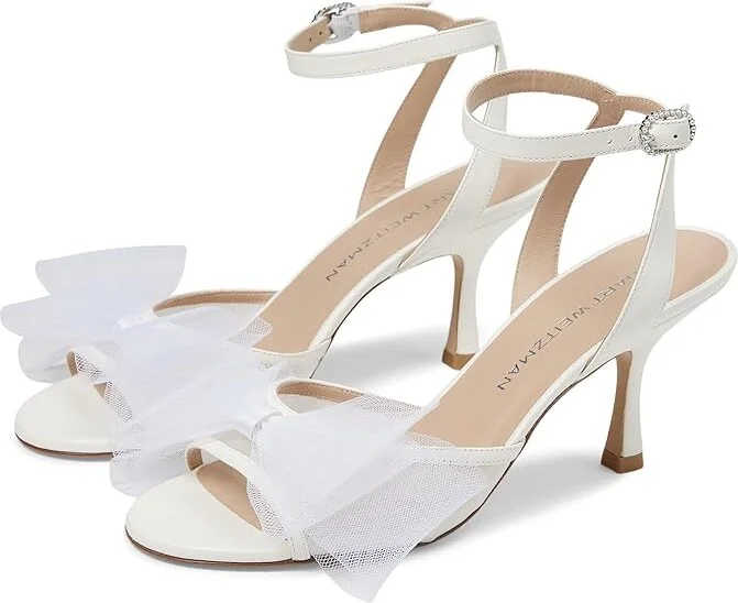 Stuart Weitzman Blushing Bow 75 San Women's Sandals Cream/White : 9 M, Leather/Rubber