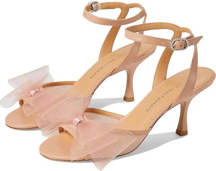Stuart Weitzman Blushing Bow 75 San Women's Sandals Ginger : 8.5 M, Leather/Rubber