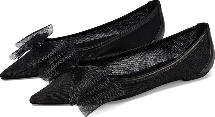 Stuart Weitzman Blushing Bow Flat Women's Flat Shoes Black : 6.5 M, Leather/Nylon/Rubber