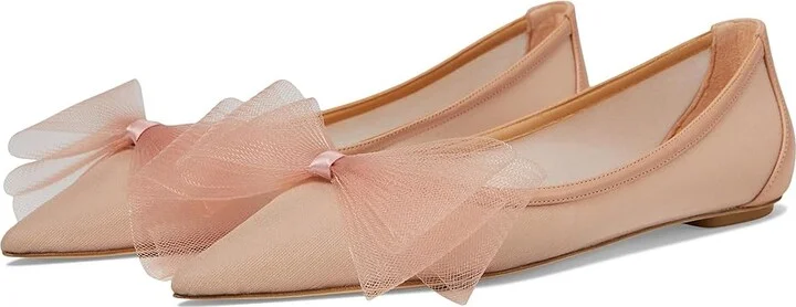 Stuart Weitzman Blushing Bow Flat Women's Flat Shoes Ginger : 7.5 M, Leather/Nylon/Rubber