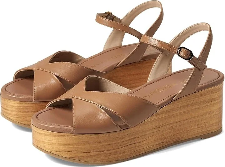 Stuart Weitzman Carmen Midi Wedge Women's Sandals Tan/Sand : 10.5 M, Leather
